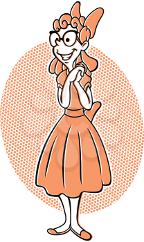 50s retro style of an excited girl with clasped hands