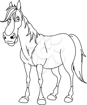 Outlined handsome horse. Vector line art illustration coloring page.