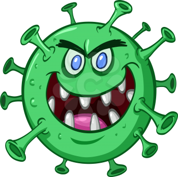 Cartoon green evil virus laughing