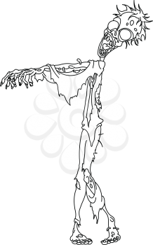 Outlined walking zombie. Vector line art illustration coloring page.