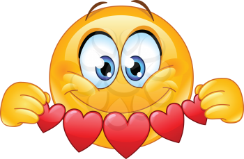 Happy emoji emoticon holding hearts garland bunting cutouts paper banner