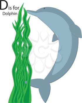 Royalty Free Clipart Image of a dolphin forming the letter 'D' with seaweed