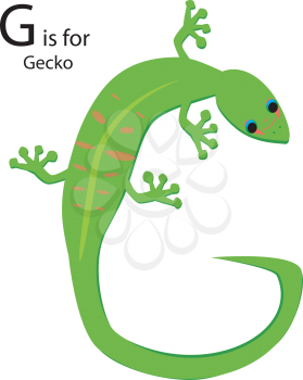 Royalty Free Clipart Image of a Gecko using his tail to make the letter 'G'