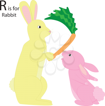 Royalty Free Clipart Image of two rabbits making the letter R
