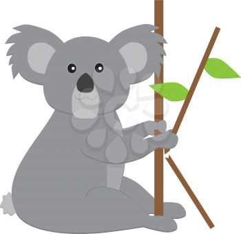 Royalty Free Clipart Image of a Koala bear making the letter 'K' with tree branches