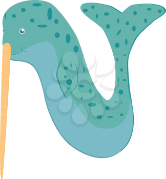 Royalty Free Clipart Image of a Narwhal making the letter 'N'