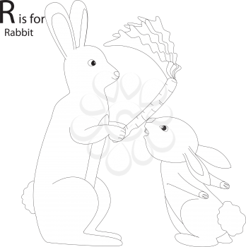 Royalty Free Clipart Image of two rabbit making the letter 'R'