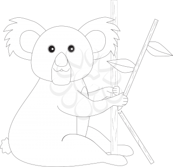 Royalty Free Clipart Image of a Koala bear making the letter 'K' with twigs