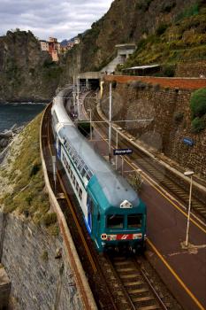the stairs and the railway in village of manarola in the north of italy,liguria