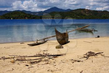  madagascar nosy be boat palm  rock stone branch  lagoon and coastline