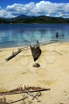  madagascar nosy be boat palm  rock stone branch  lagoon and coastline