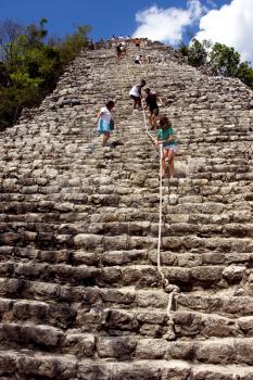 the stairs of coba' temple in mexico