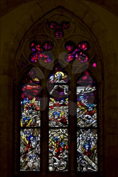 the colored rose window in the church in santa chiara naples