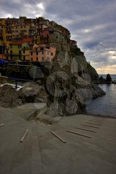 the stairs in village of manarola in the north of italy,liguria
