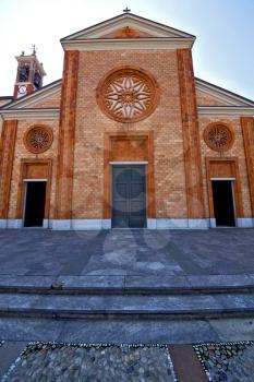  church  in  the vergiate    closed brick tower sidewalk italy  lombardy     old