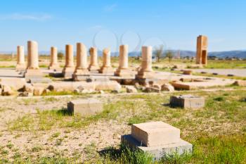  in iran   pasargad the old construction  temple and grave column blur
