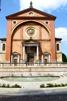 in  the legnano   old   church  closed brick tower sidewalk italy  lombardy   