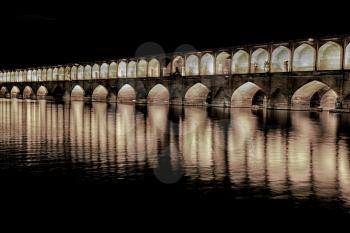 in iran   the old bridge of isfahan for light and night