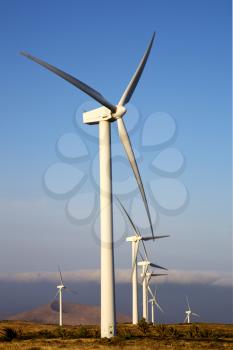 in  isle of lanzarote   spain africa wind turbines and the sky 
