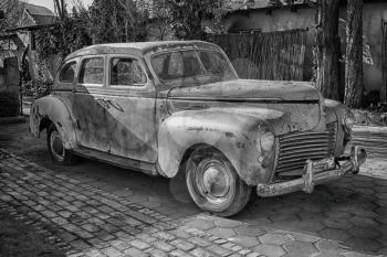 in south africa old abandoned american vintage car and  the house courtyard