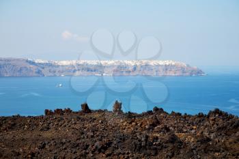 volcanic land in europe santorini greece sky and      mediterranean sea