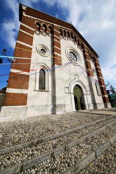  church  in  the varano borghi    closed brick tower sidewalk italy  lombardy     old