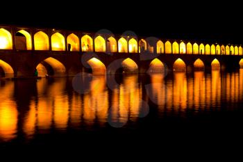 in iran   the old bridge of isfahan for light and night