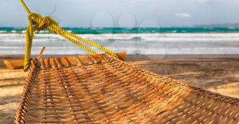 in  philippines  view from an hammock near ocean beach and sky concept of relax
