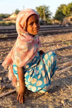 ETHIOPIA,DANAKIL-CIRCA  JANUARY 2018--unidentified   little girl near the  railway
