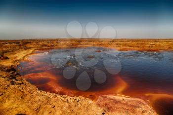 in  danakil ethiopia africa    the black lake with boiling oil and hot
