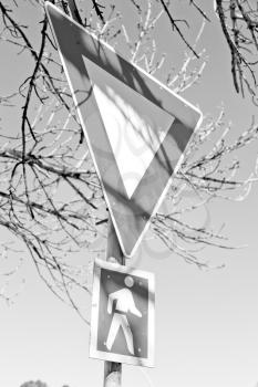crosswalk sign  simbol isolated  in the sky warning concept