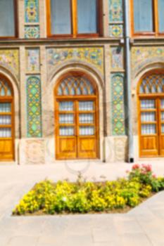 blur in iran antique palace golestan gate  and garden old eritage and historical place