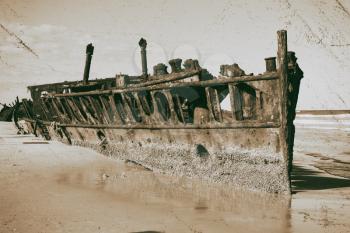 in australia fraser island the antique rusty and damagede boat and  corrosion in the ocean sea