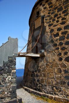 atlantic ocean arrecife lanzarote castillo de las coloradas spain the old wall castle  tower and door  in teguise
