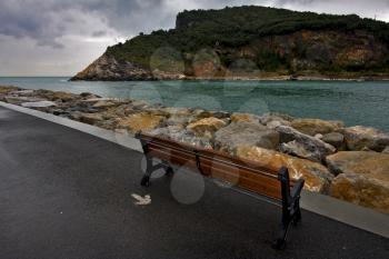water coastline bench and autumn in porto venere  italy