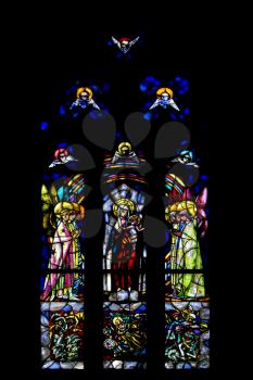 the colored rose window in the church in santa chiara naples