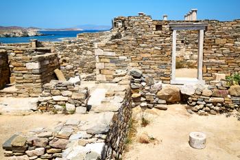in delos         greece the historycal acropolis and         old ruin site