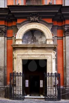 colored facade  and door in the old church naples  piazzetta del chilo  italy