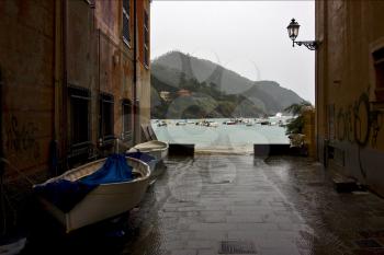 the panaoramas  in village of portofino  in the north of italy liguria and street lamp