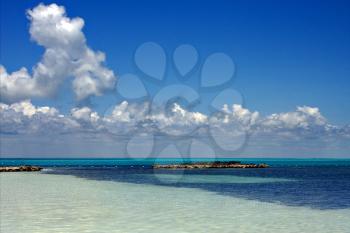 
mexico tropical lagoon hill navigable  froth cloudy  relax and coastline in the caraibbien blue lagoon sian kaan 
