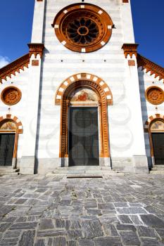  church  in  the    mercallo  closed brick tower sidewalk italy  lombardy     old