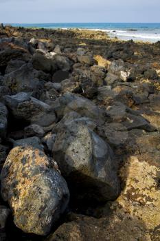  in lanzarote  isle foam rock spain landscape  stone sky cloud beach   water 
