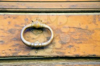  varese abstract  rusty brass brown knocker in a   closed wood door venegono italy