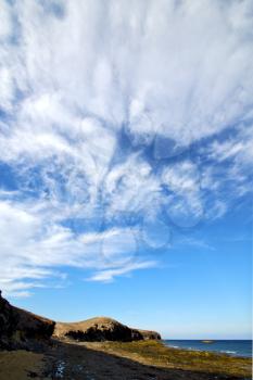 cloud  beach water  in lanzarote  isle foam rock spain landscape  stone sky