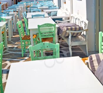 the table       in santorini europe        greece old restaurant chair    and summer