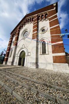  church  in  the varano borghi    closed brick tower sidewalk italy  lombardy     old