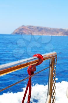 rope    and metal in the blue skay aocean mediterranean sea