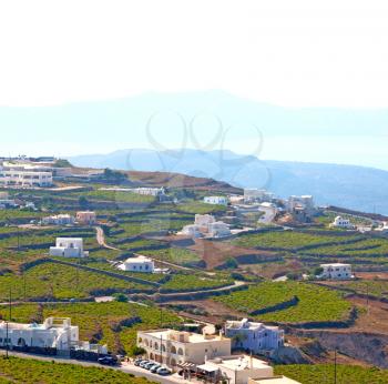  in      cyclades greece santorini  europe the sky sea and village from hill