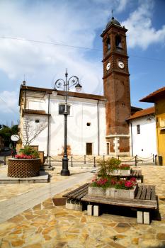in  thesanto antonino  old   church  closed brick tower sidewalk italy  lombardy