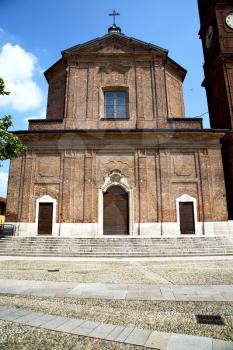 in  the samarate old   church  closed brick tower sidewalk italy  lombardy